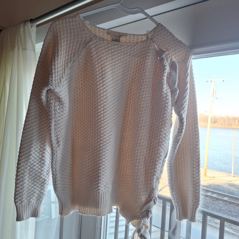 Cozy Lovestitch Cream Knit Sweater Tie Side
